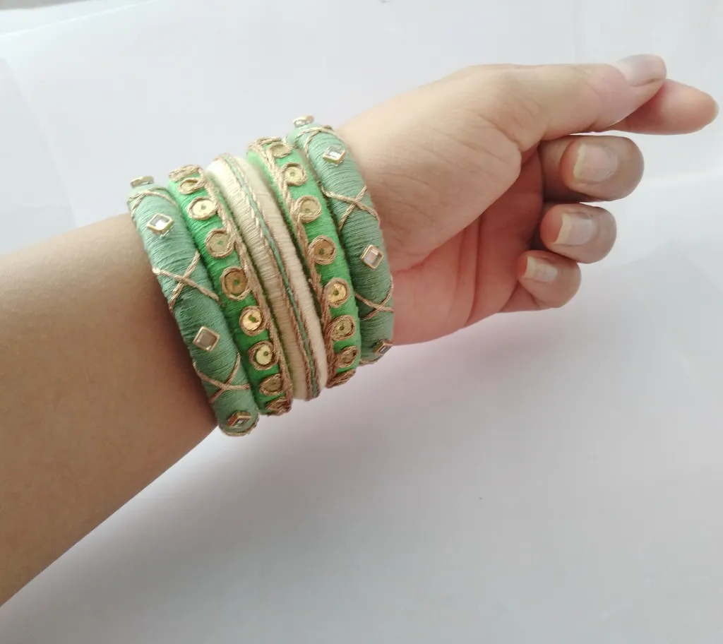 Mint Green & Gold Silk Thread Bangles-Prishan-4.webp