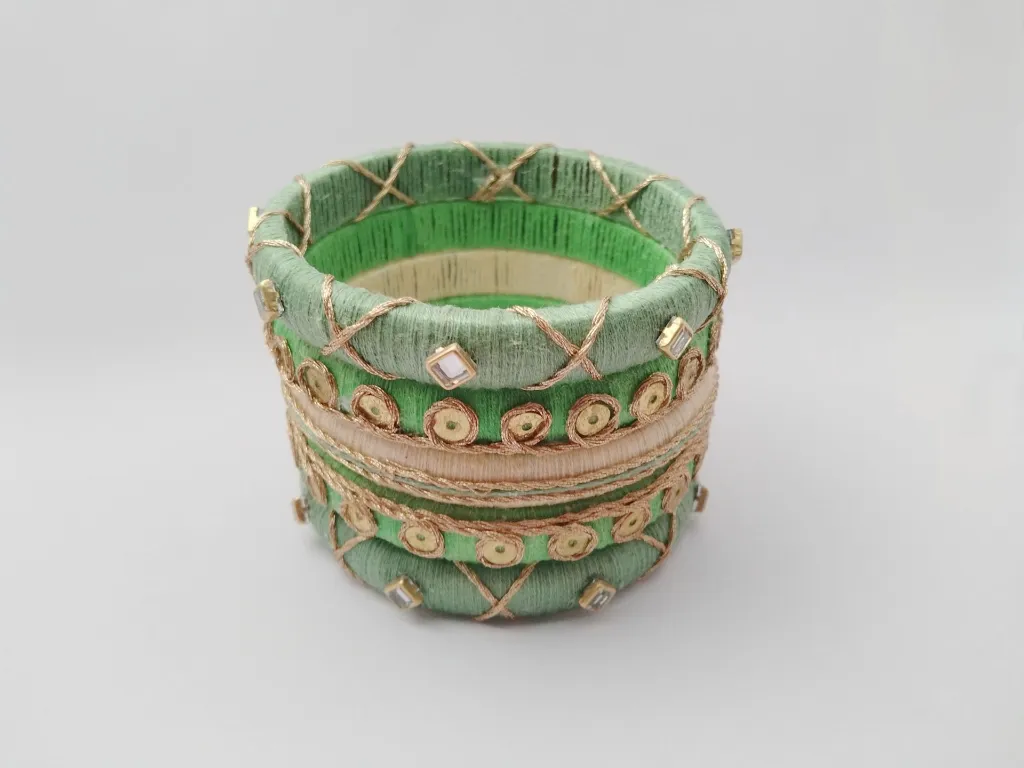 Mint Green & Gold Silk Thread Bangles-Prishan-1.webp