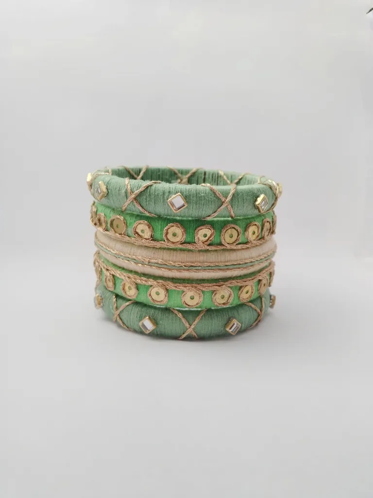 Mint Green & Gold Silk Thread Bangles-Prishan.webp