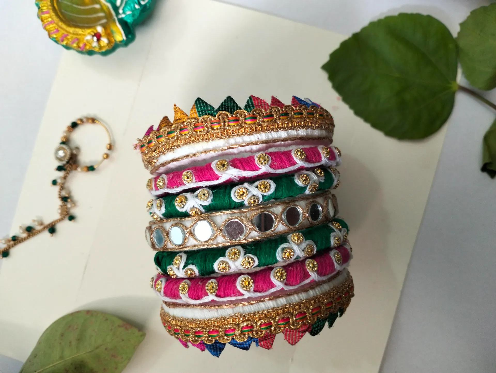 PRISHAN Rangoli Mirror Thread Bangles