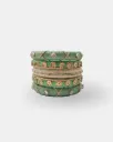 Mint Green & Gold Silk Thread Bangles | Kundan Mirror Work Bangle Set of 5 - Prishan