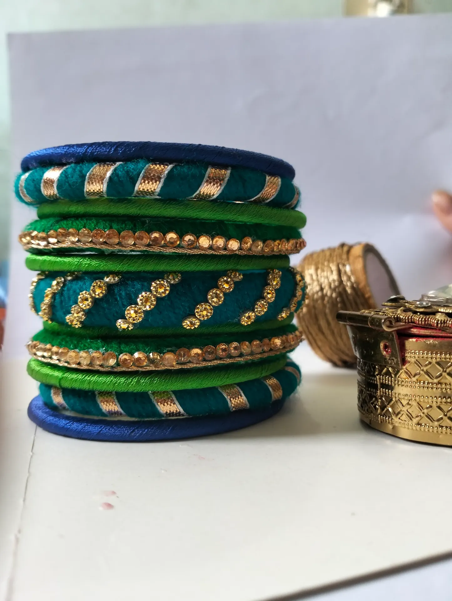 PRISHAN Emerald Peacock Thread Bangles