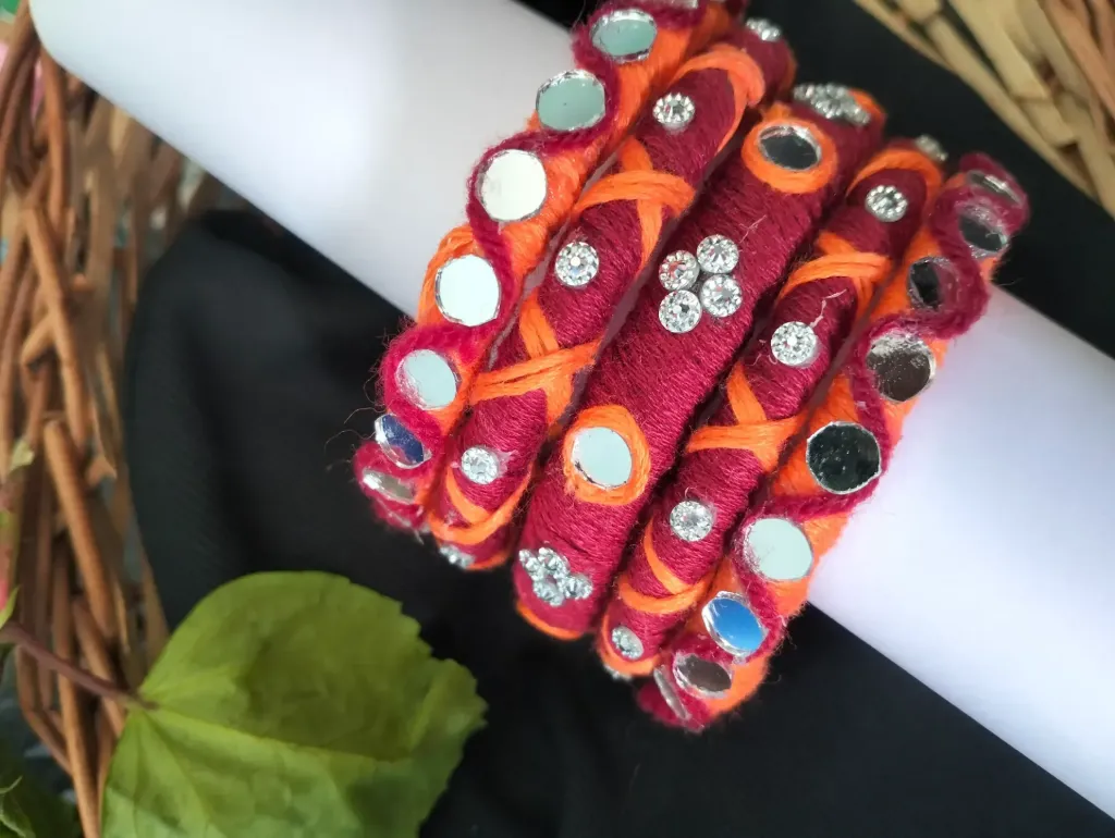 Maroon & Orange Mirror Handmade Thread Bangles – PRISHAN (2.4)