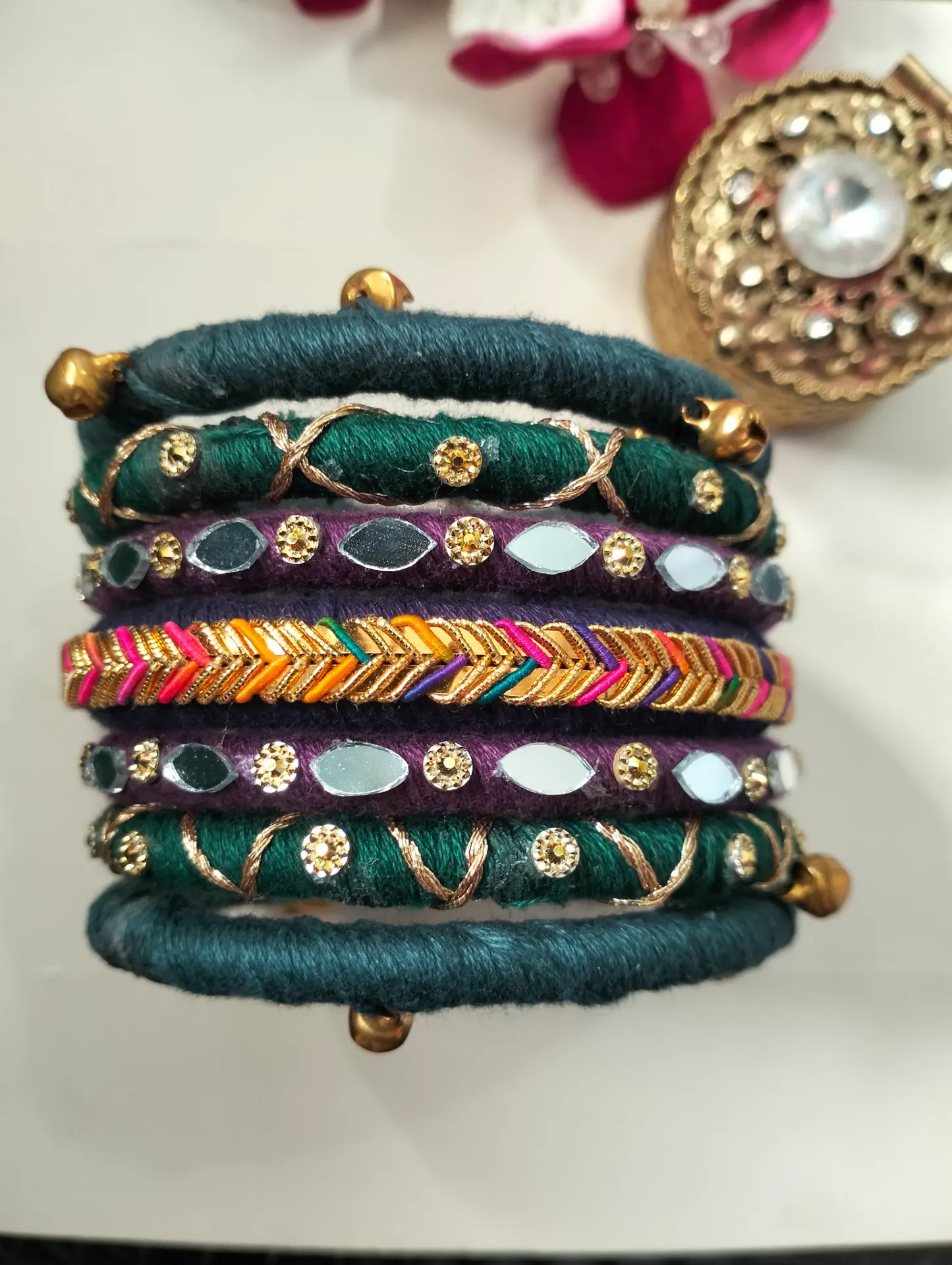 PRISHAN Royal Peacock Mirror Thread Bangles